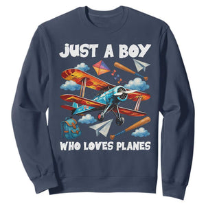 Funny Pilot Airplane Lovers Sweatshirt Just A Boy Who Loves Planes TS14 Navy Print Your Wear