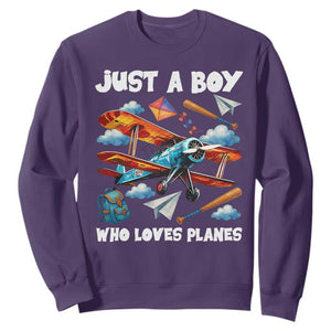 Funny Pilot Airplane Lovers Sweatshirt Just A Boy Who Loves Planes TS14 Purple Print Your Wear