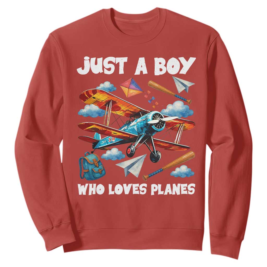 Funny Pilot Airplane Lovers Sweatshirt Just A Boy Who Loves Planes TS14 Red Print Your Wear