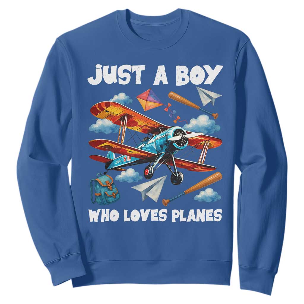 Funny Pilot Airplane Lovers Sweatshirt Just A Boy Who Loves Planes TS14 Royal Blue Print Your Wear