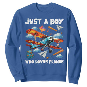 Funny Pilot Airplane Lovers Sweatshirt Just A Boy Who Loves Planes TS14 Royal Blue Print Your Wear