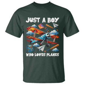 Funny Pilot Airplane Lovers T Shirt Just A Boy Who Loves Planes TS14 Dark Forest Green Print Your Wear