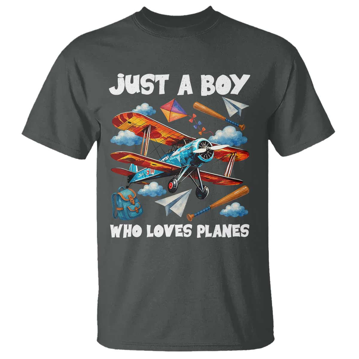 Funny Pilot Airplane Lovers T Shirt Just A Boy Who Loves Planes TS14 Dark Heather Print Your Wear