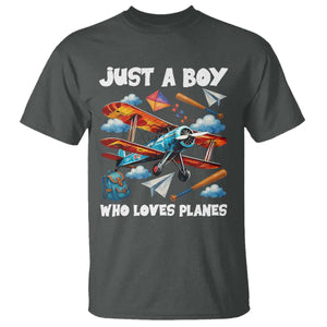 Funny Pilot Airplane Lovers T Shirt Just A Boy Who Loves Planes TS14 Dark Heather Print Your Wear