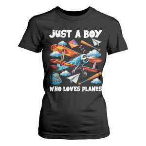 Funny Pilot Airplane Lovers T Shirt For Women Just A Boy Who Loves Planes TS14 Black Print Your Wear