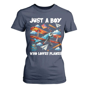 Funny Pilot Airplane Lovers T Shirt For Women Just A Boy Who Loves Planes TS14 Navy Print Your Wear