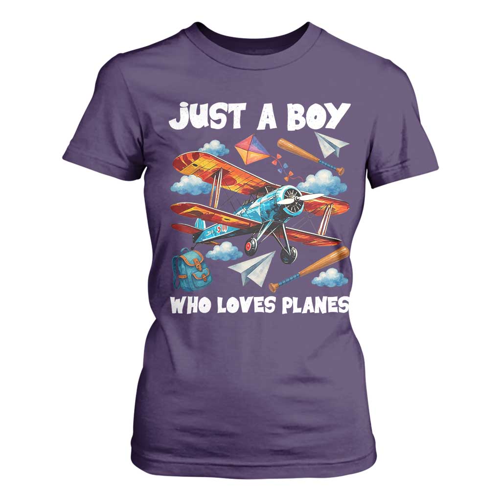 Funny Pilot Airplane Lovers T Shirt For Women Just A Boy Who Loves Planes TS14 Purple Print Your Wear