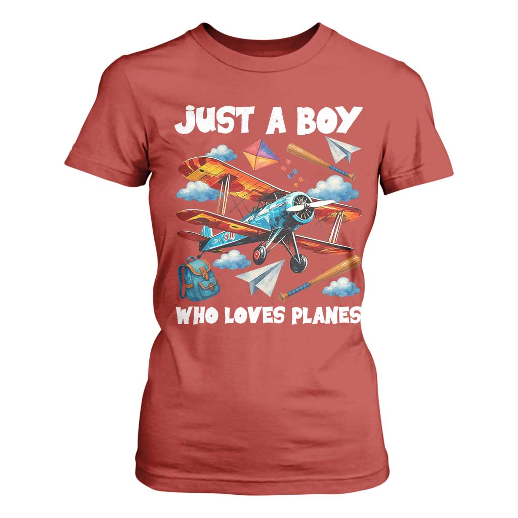 Funny Pilot Airplane Lovers T Shirt For Women Just A Boy Who Loves Planes TS14 Red Print Your Wear