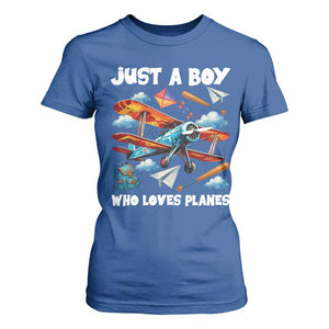 Funny Pilot Airplane Lovers T Shirt For Women Just A Boy Who Loves Planes TS14 Royal Blue Print Your Wear
