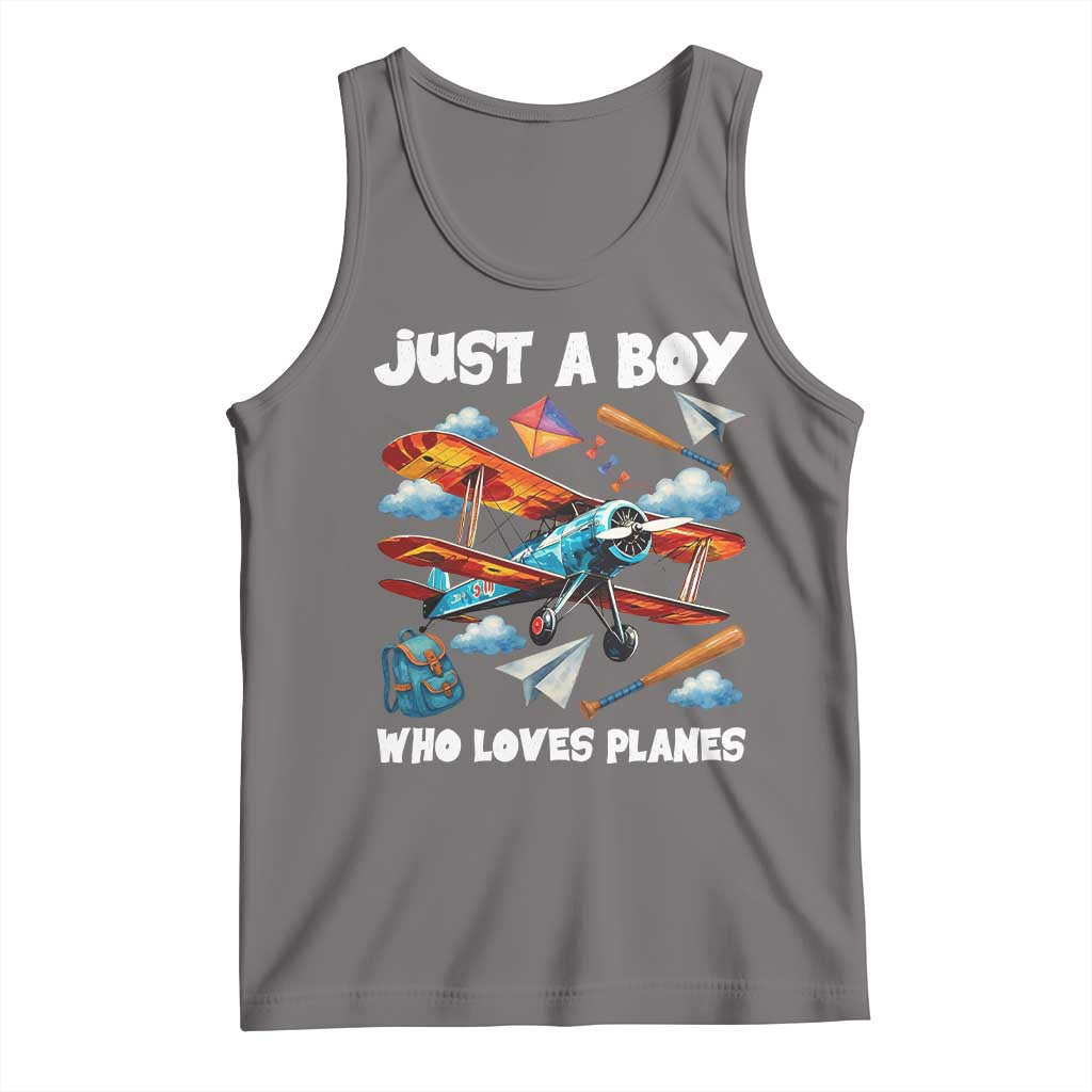 Funny Pilot Airplane Lovers Tank Top Just A Boy Who Loves Planes TS14 Deep Heather Print Your Wear