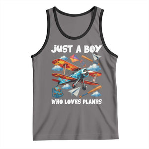 Funny Pilot Airplane Lovers Tank Top Just A Boy Who Loves Planes TS14 Deep Heather Black Print Your Wear