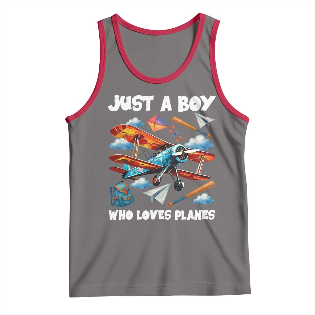 Funny Pilot Airplane Lovers Tank Top Just A Boy Who Loves Planes TS14 Deep Heather Red Print Your Wear