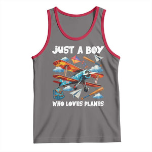 Funny Pilot Airplane Lovers Tank Top Just A Boy Who Loves Planes TS14 Deep Heather Red Print Your Wear