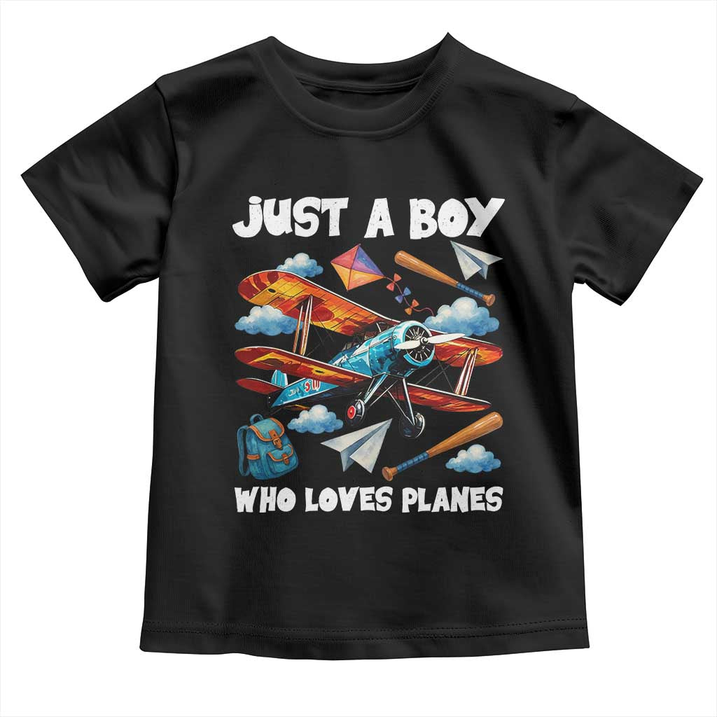 Funny Pilot Airplane Lovers Toddler T Shirt Just A Boy Who Loves Planes TS14 Black Print Your Wear