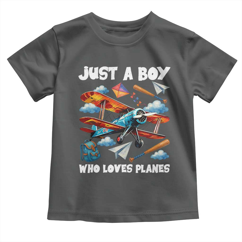 Funny Pilot Airplane Lovers Toddler T Shirt Just A Boy Who Loves Planes TS14 Dark Heather Print Your Wear