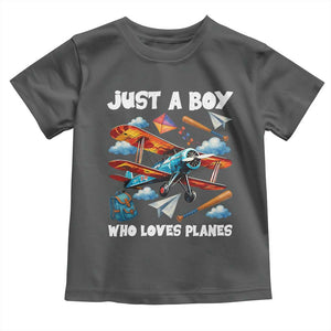 Funny Pilot Airplane Lovers Toddler T Shirt Just A Boy Who Loves Planes TS14 Dark Heather Print Your Wear