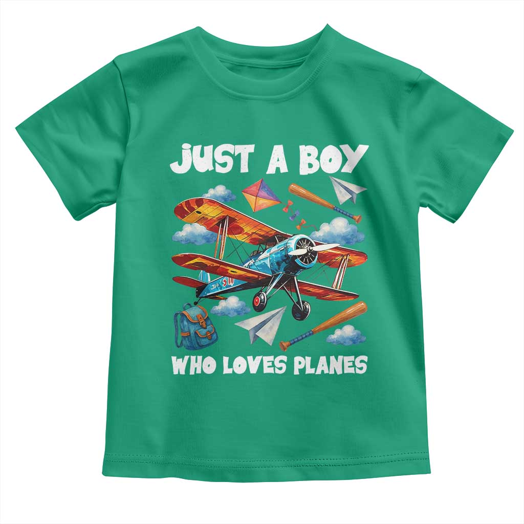Funny Pilot Airplane Lovers Toddler T Shirt Just A Boy Who Loves Planes TS14 Irish Green Print Your Wear