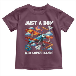 Funny Pilot Airplane Lovers Toddler T Shirt Just A Boy Who Loves Planes TS14 Maroon Print Your Wear