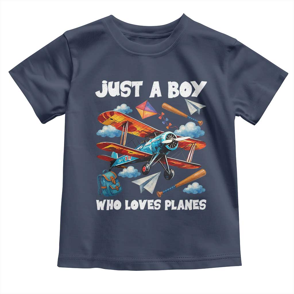 Funny Pilot Airplane Lovers Toddler T Shirt Just A Boy Who Loves Planes TS14 Navy Print Your Wear