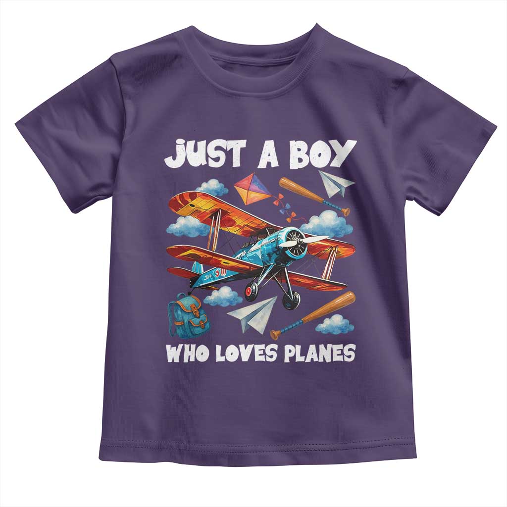Funny Pilot Airplane Lovers Toddler T Shirt Just A Boy Who Loves Planes TS14 Purple Print Your Wear