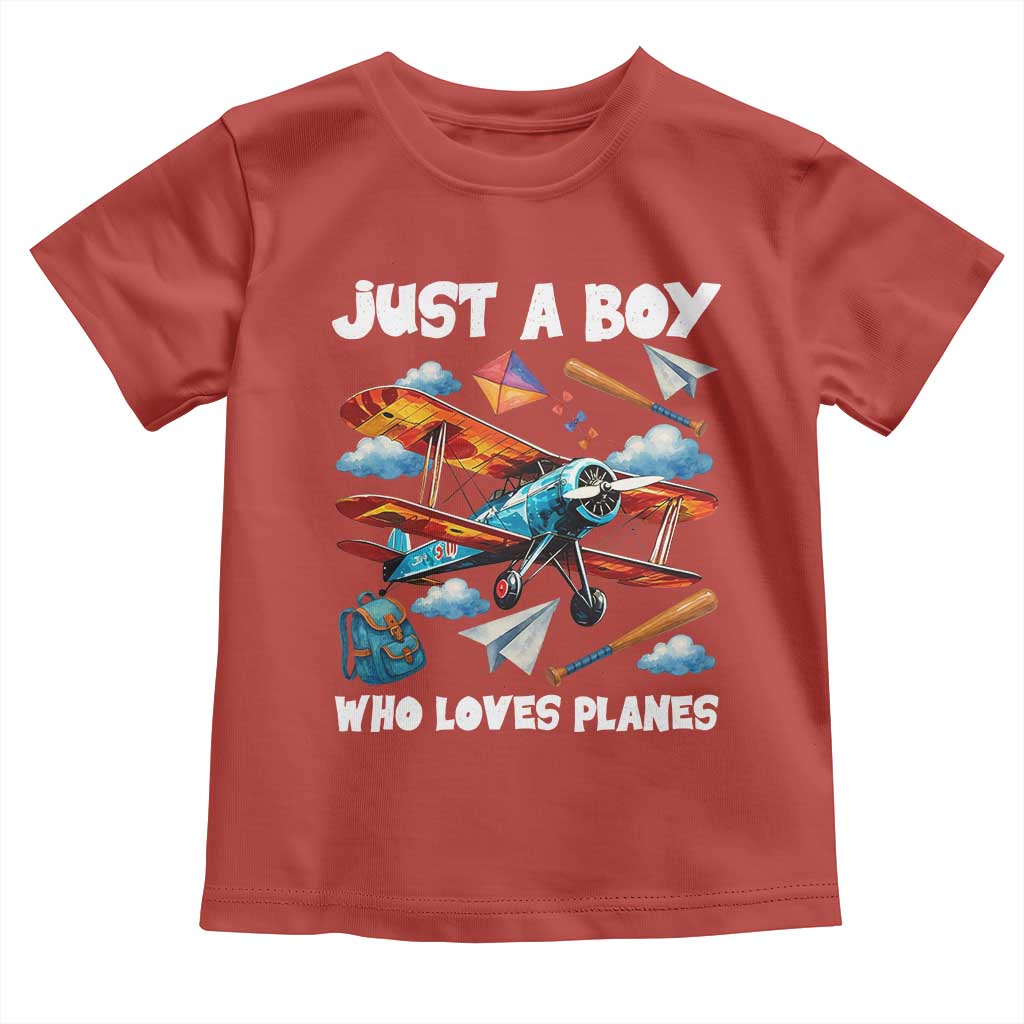 Funny Pilot Airplane Lovers Toddler T Shirt Just A Boy Who Loves Planes TS14 Red Print Your Wear