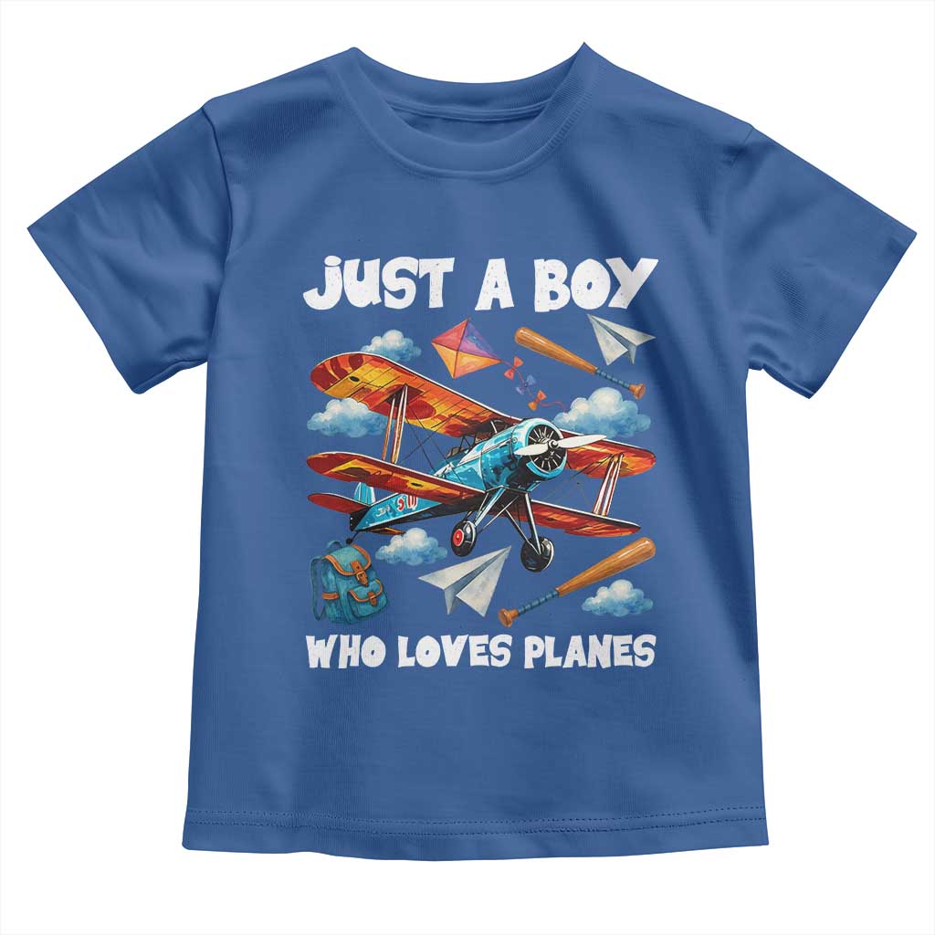 Funny Pilot Airplane Lovers Toddler T Shirt Just A Boy Who Loves Planes TS14 Royal Blue Print Your Wear
