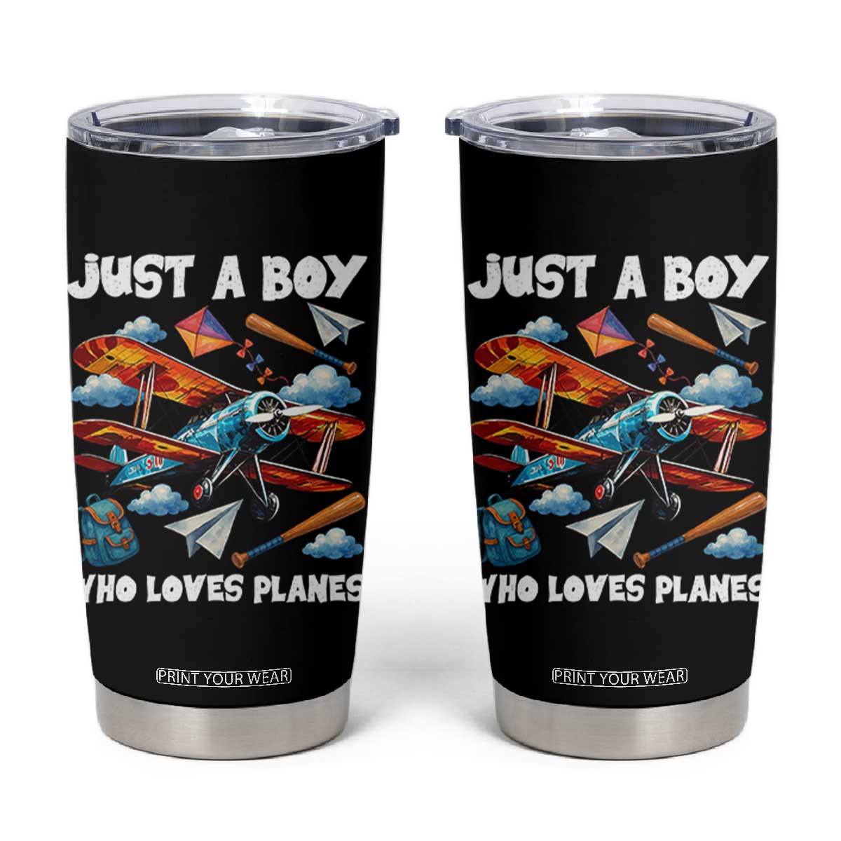 Funny Pilot Airplane Lovers Tumbler Cup Just A Boy Who Loves Planes TS14 Black Print Your Wear