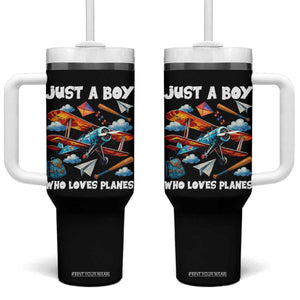 Funny Pilot Airplane Lovers Tumbler With Handle Just A Boy Who Loves Planes TS14 One Size: 40 oz Black Print Your Wear