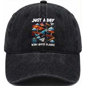 Funny Pilot Airplane Lovers Washed Cotton Baseball Cap Just A Boy Who Loves Planes TS14 Washed Cap Universal Fit Black Print Your Wear