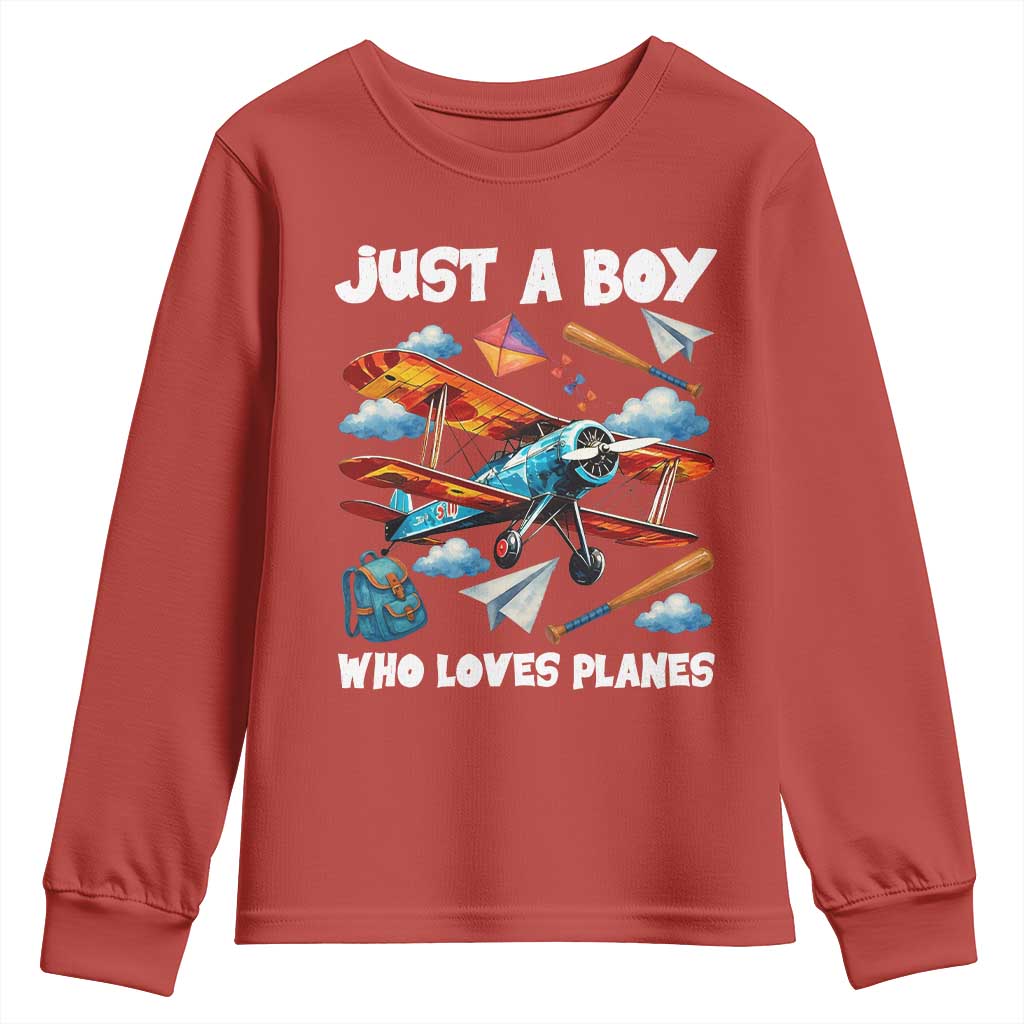 Funny Pilot Airplane Lovers Youth Sweatshirt Just A Boy Who Loves Planes TS14 Red Print Your Wear