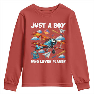 Funny Pilot Airplane Lovers Youth Sweatshirt Just A Boy Who Loves Planes TS14 Red Print Your Wear