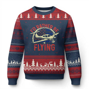 Funny Airplane Pilot Ugly Christmas Sweater I'd Rather Be Flying TS14 Navy Red Print Your Wear