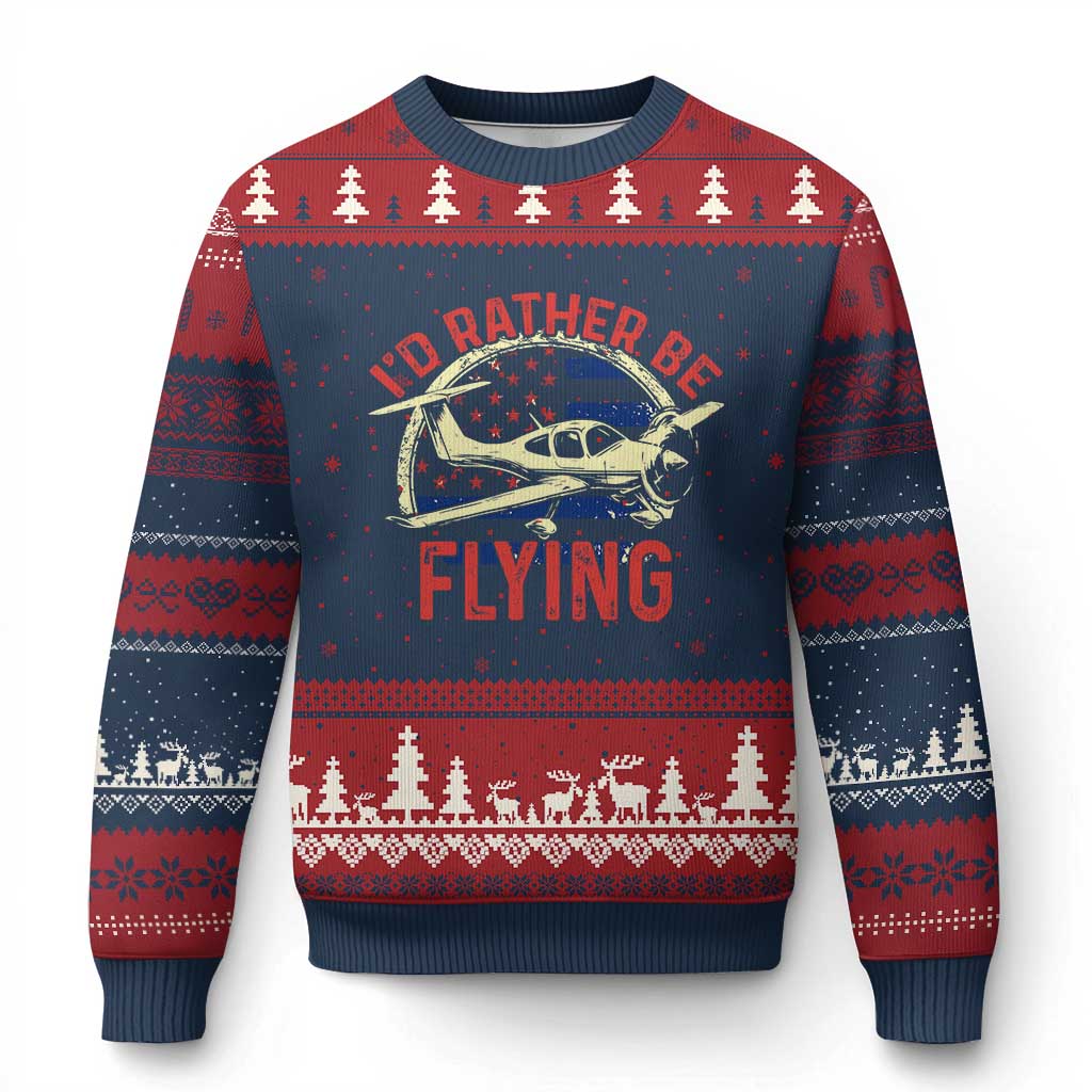 Funny Airplane Pilot Ugly Christmas Sweater I'd Rather Be Flying TS14 Navy Red Print Your Wear
