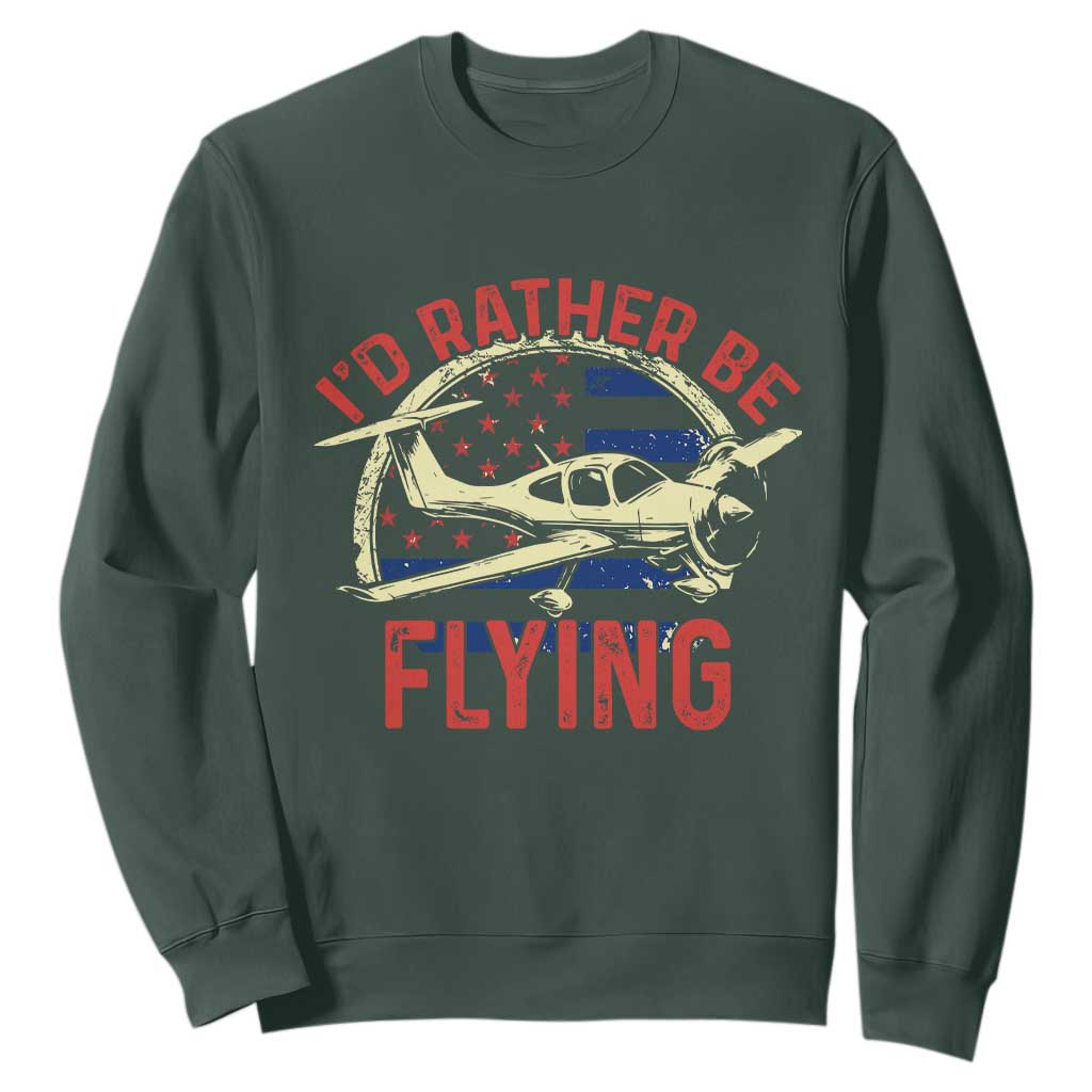 Funny Airplane Pilot Sweatshirt I'd Rather Be Flying TS14 Dark Forest Green Print Your Wear