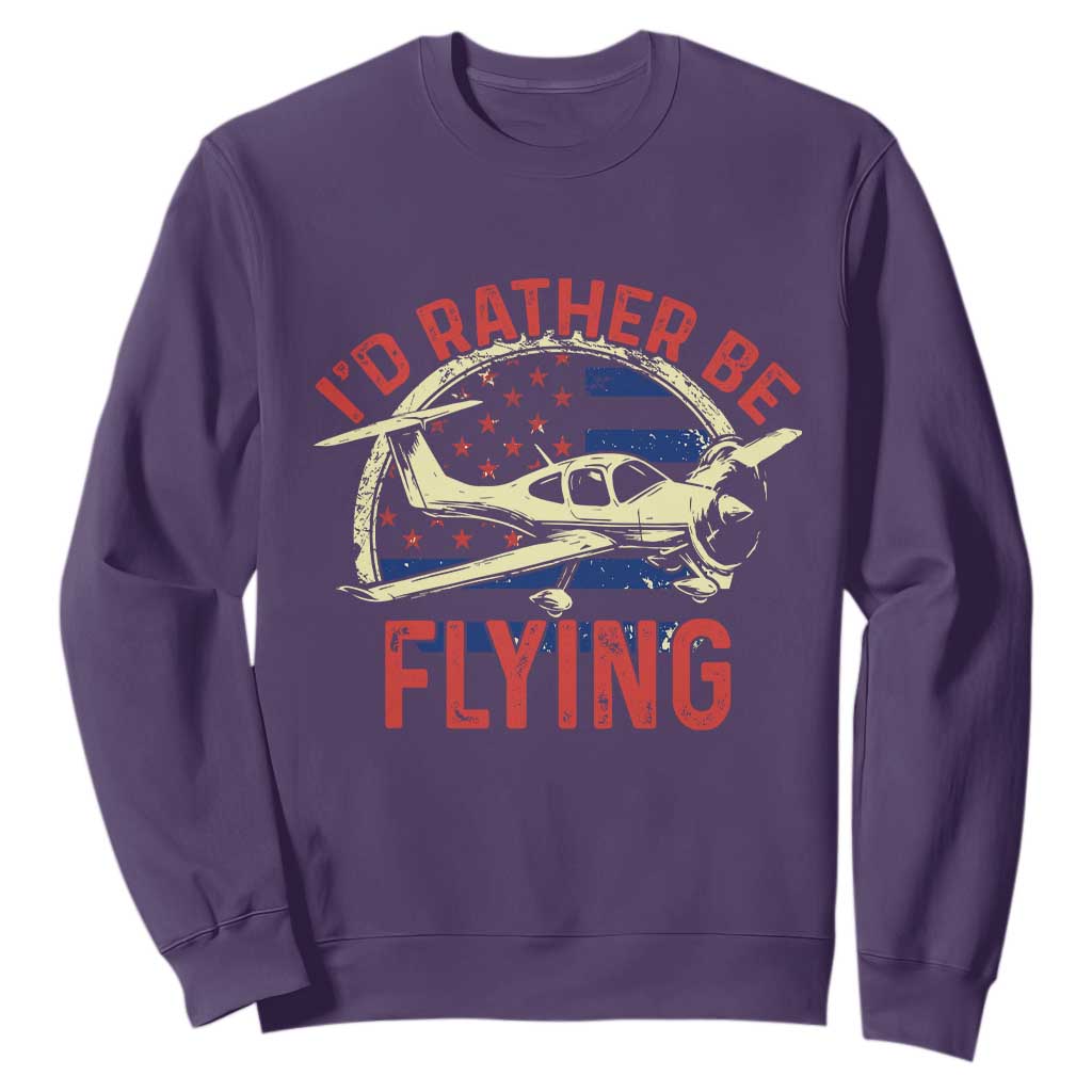 Funny Airplane Pilot Sweatshirt I'd Rather Be Flying TS14 Purple Print Your Wear