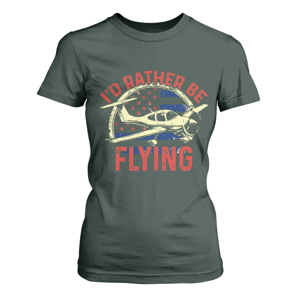 Funny Airplane Pilot T Shirt For Women I'd Rather Be Flying TS14 Dark Forest Green Print Your Wear