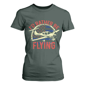 Funny Airplane Pilot T Shirt For Women I'd Rather Be Flying TS14 Dark Forest Green Print Your Wear