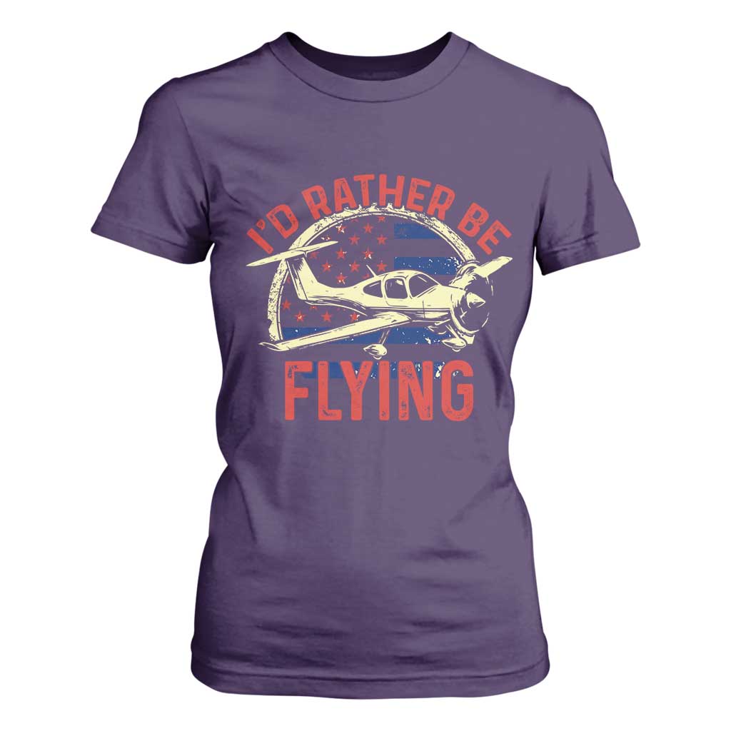 Funny Airplane Pilot T Shirt For Women I'd Rather Be Flying TS14 Purple Print Your Wear
