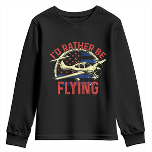 Funny Airplane Pilot Youth Sweatshirt I'd Rather Be Flying TS14 Black Print Your Wear