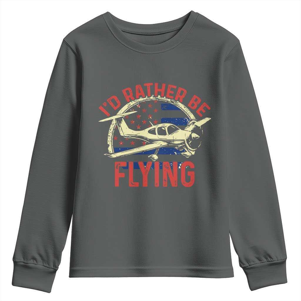 Funny Airplane Pilot Youth Sweatshirt I'd Rather Be Flying TS14 Dark Heather Print Your Wear