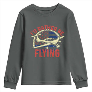 Funny Airplane Pilot Youth Sweatshirt I'd Rather Be Flying TS14 Dark Heather Print Your Wear
