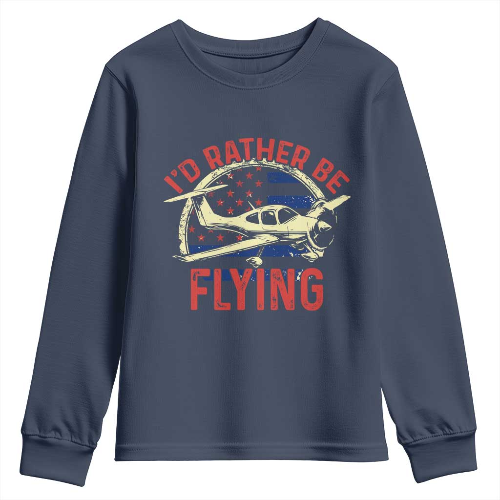Funny Airplane Pilot Youth Sweatshirt I'd Rather Be Flying TS14 Navy Print Your Wear