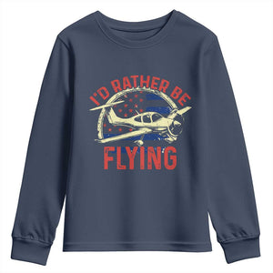 Funny Airplane Pilot Youth Sweatshirt I'd Rather Be Flying TS14 Navy Print Your Wear