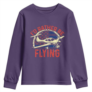 Funny Airplane Pilot Youth Sweatshirt I'd Rather Be Flying TS14 Purple Print Your Wear