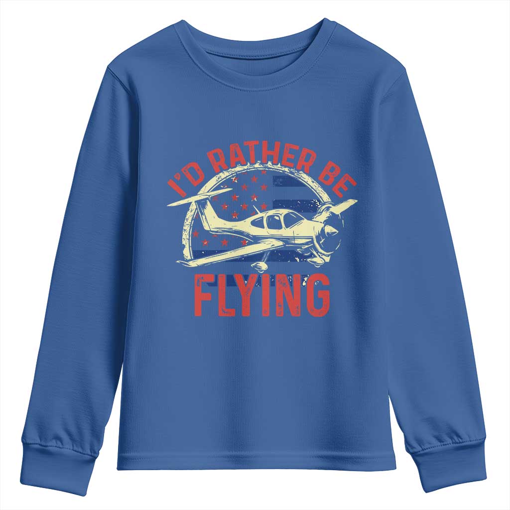Funny Airplane Pilot Youth Sweatshirt I'd Rather Be Flying TS14 Royal Blue Print Your Wear