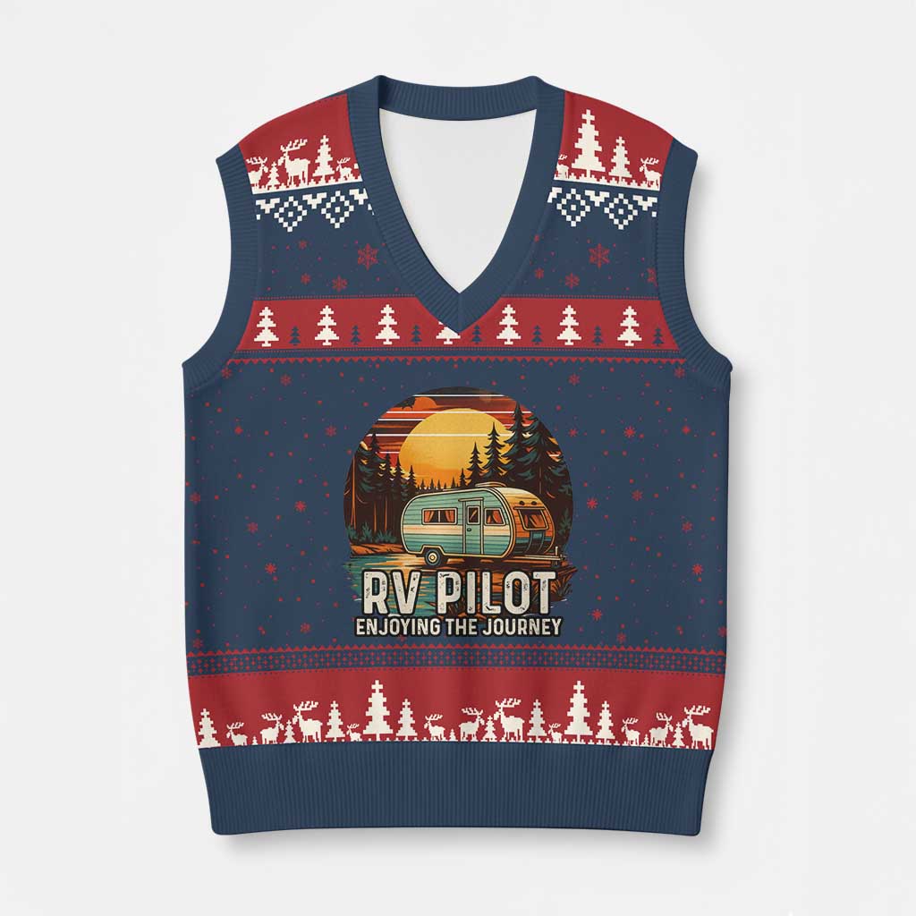 RV Pilot Enjoying The Journey V-Neck Knit Sweater Vest Funny Camping Lover TS14 Navy Red Print Your Wear