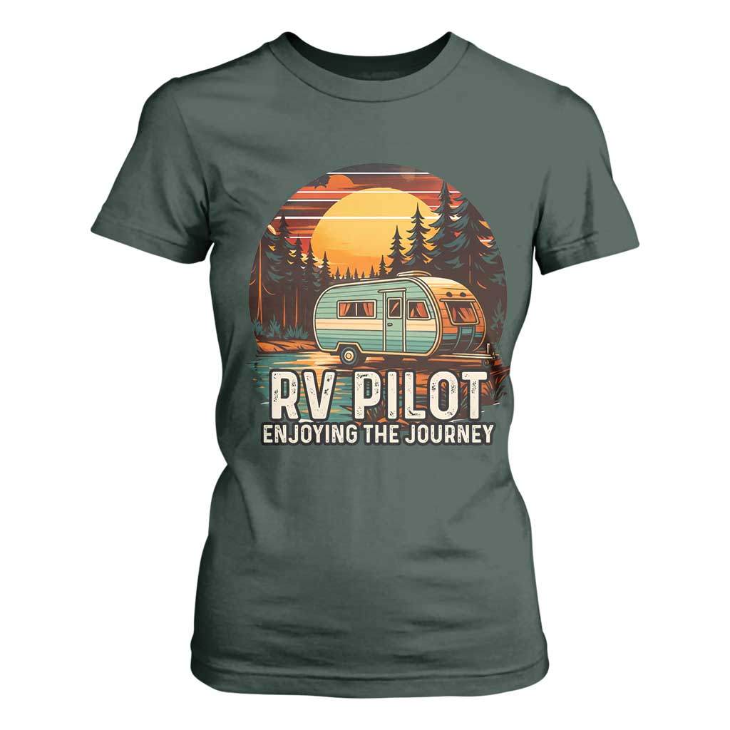 RV Pilot Enjoying The Journey T Shirt For Women Funny Camping Lover TS14 Dark Forest Green Print Your Wear