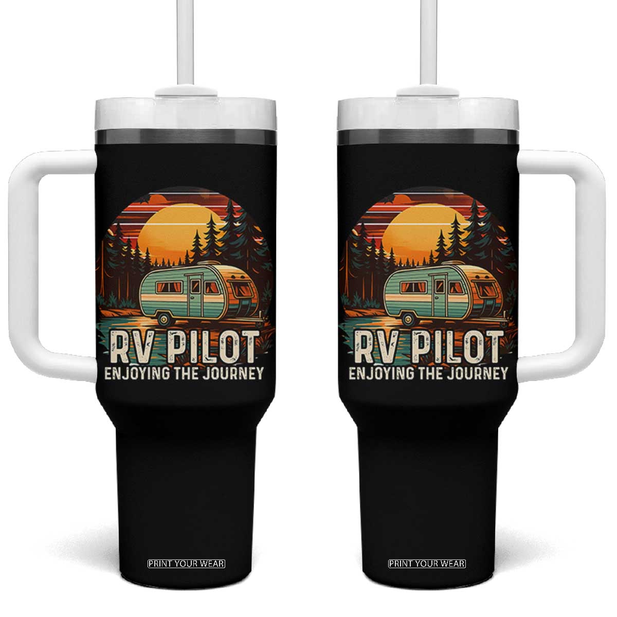 RV Pilot Enjoying The Journey Tumbler With Handle Funny Camping Lover TS14 One Size: 40 oz Black Print Your Wear