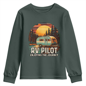 RV Pilot Enjoying The Journey Youth Sweatshirt Funny Camping Lover TS14 Dark Forest Green Print Your Wear