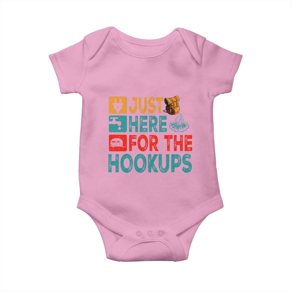 RV Camping Caravan Motorhome Baby Onesie Just Here For The Hookups TS14 Light Pink Print Your Wear